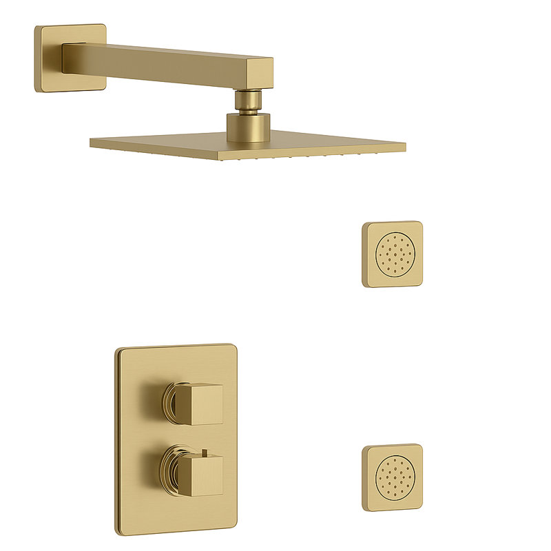 Scala Thermostatic Shower System with 2-Way Diverter, 8-Inch Rain Shower Head and Two Body Sprays, Valve Included