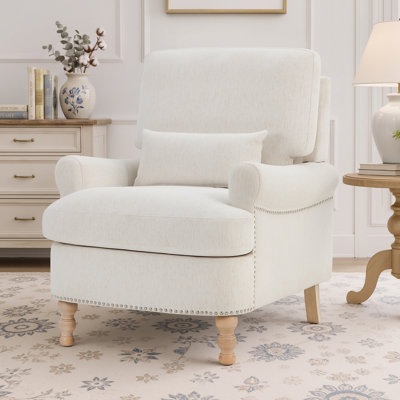 Rickon Upholstered Accent Chair, with Rolled Arms and Lumbar Pillow, For Living Room, Bedroom, Home Office