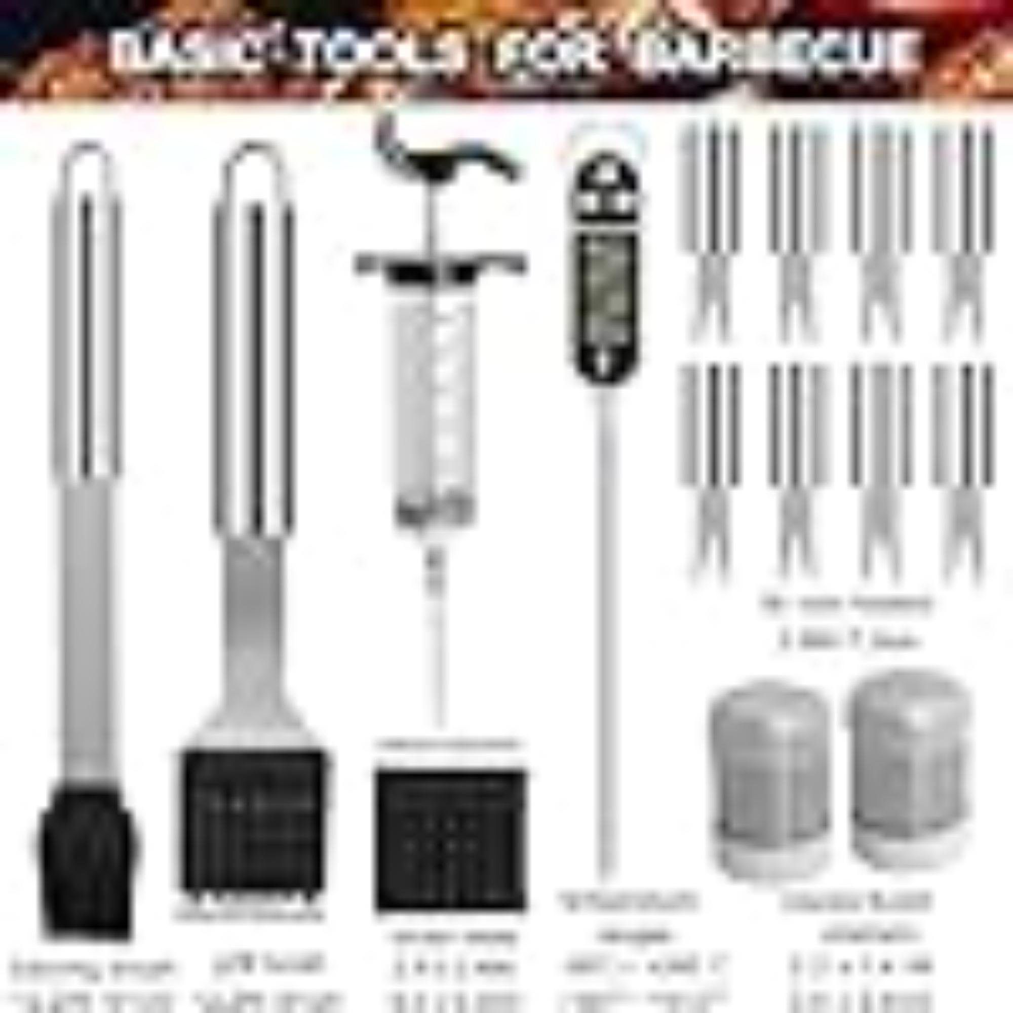 HHA 24PCS BBQ Grill Tools Set With Meat Thermometer And Injector ...