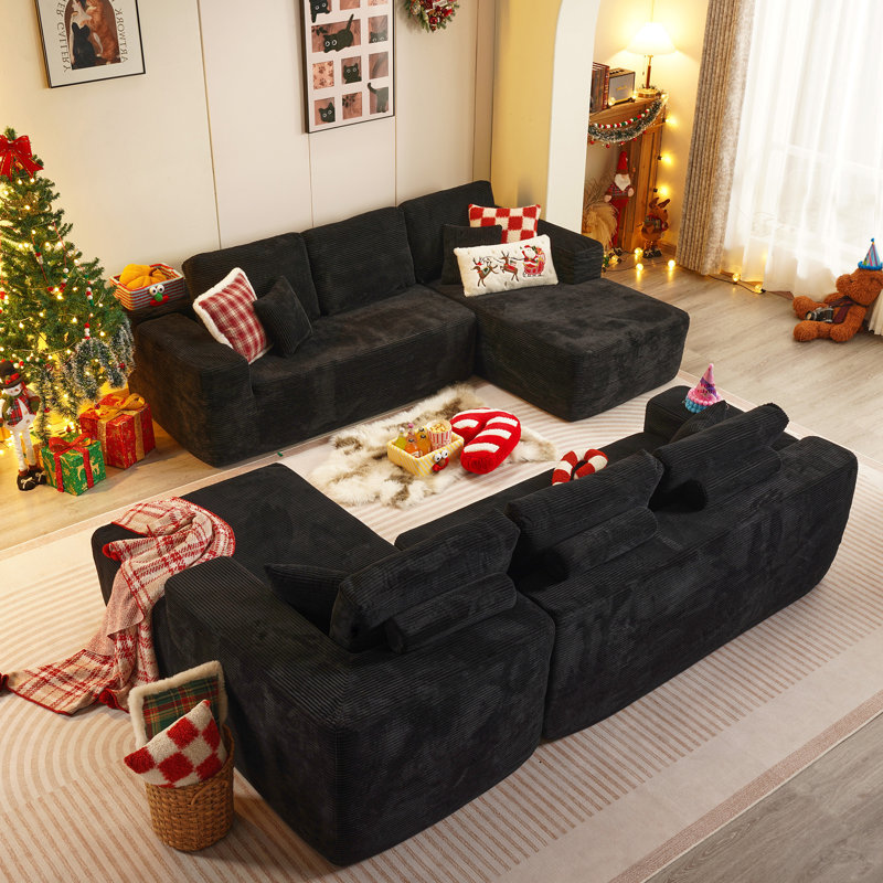  Aucun assemblage de canapé modulaire rembourré avec coussins 4 pièces Cloud, Polyester noir, Orienté à droite