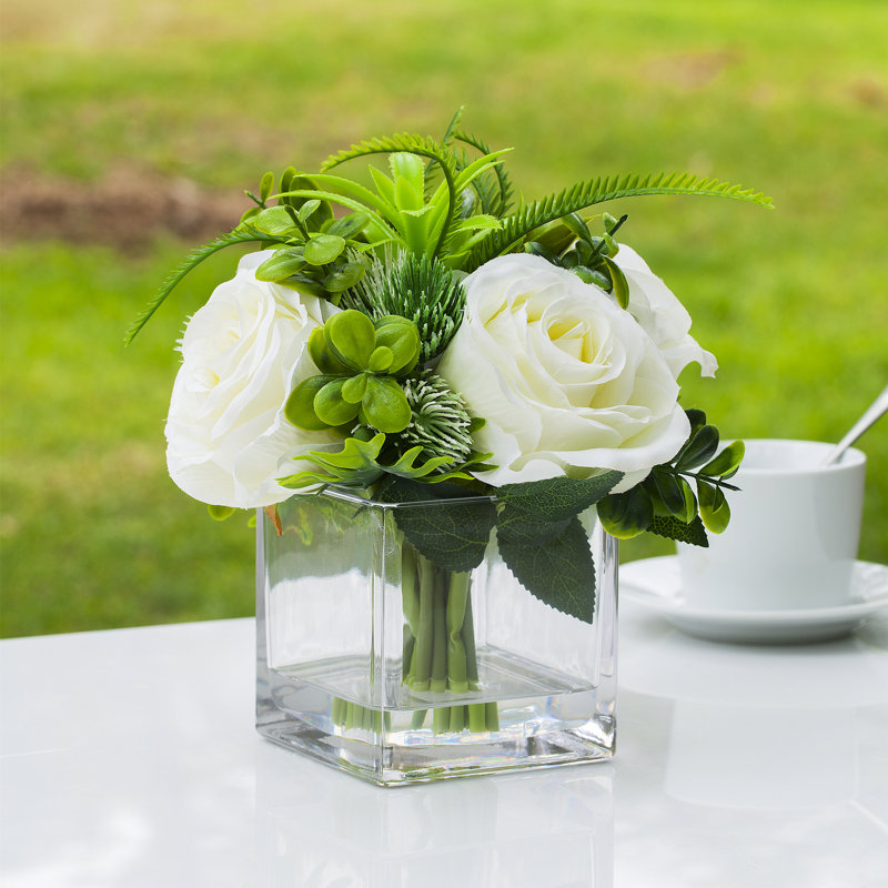 Faux Silk Rose Arrangement in Vase