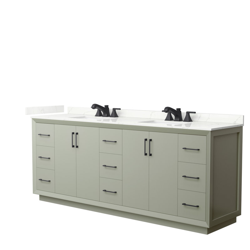 Strada 84'' W Double Vanity, Giotto Quartz, Light Green, Giotto Quartz