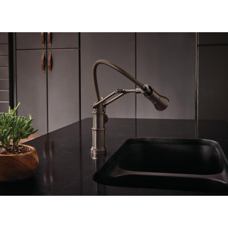 Artesso® Articulating Single Handle Kitchen Faucet With Finished Hose, Polished Nickel
