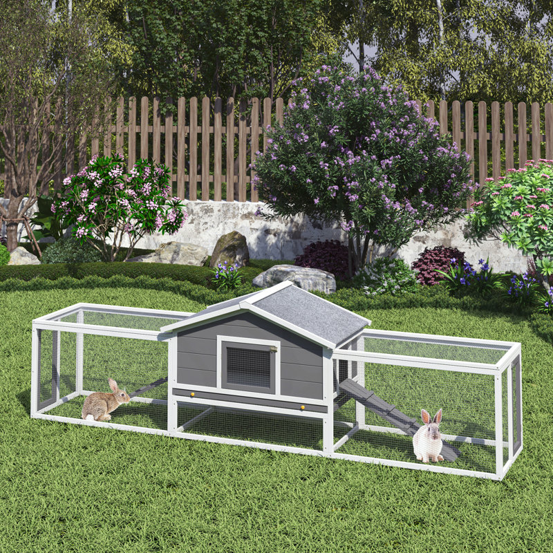 Heerad à lapins d'extérieur en bois durable avec plusieurs fonctionnalités, Gris