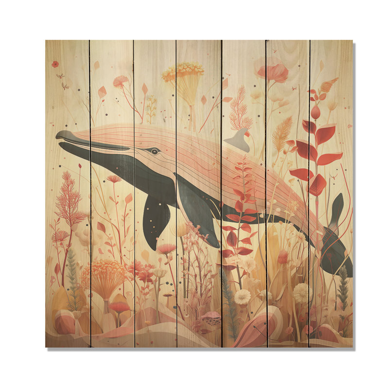 Baleine à motif floral rétro II - baleine sur bois, H 25 po x l 25 po