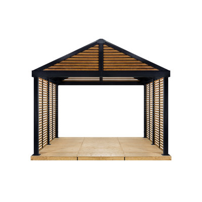 Sojag Outdoor 12' x 12' Boda Louver Wall Hardtop Gazebo Outdoor Sun Shelter, Brown/Dark Grey