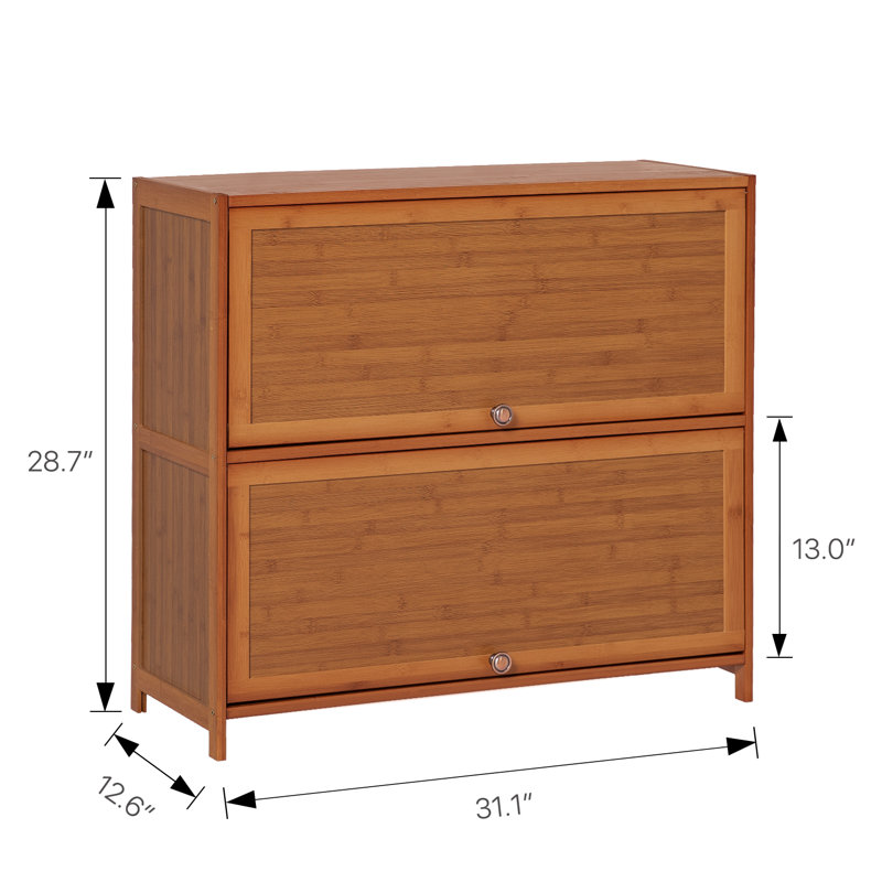 Brown Bamboo Rectangular Bookcase with Flip Doors