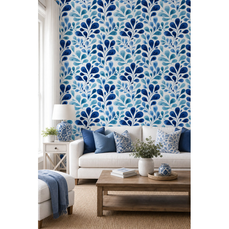 Rouleau de papier peint à motif de feuilles d'aquarelle avec branches doubles, Non-Woven Non-Pasted