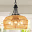  Lustres 18,5 po en rotin pour salle à manger, luminaire suspendu 5 lumières Boho, abat-jour tissé à la main pour îlot de cuisine, chambre à coucher, salon, hauteur réglable