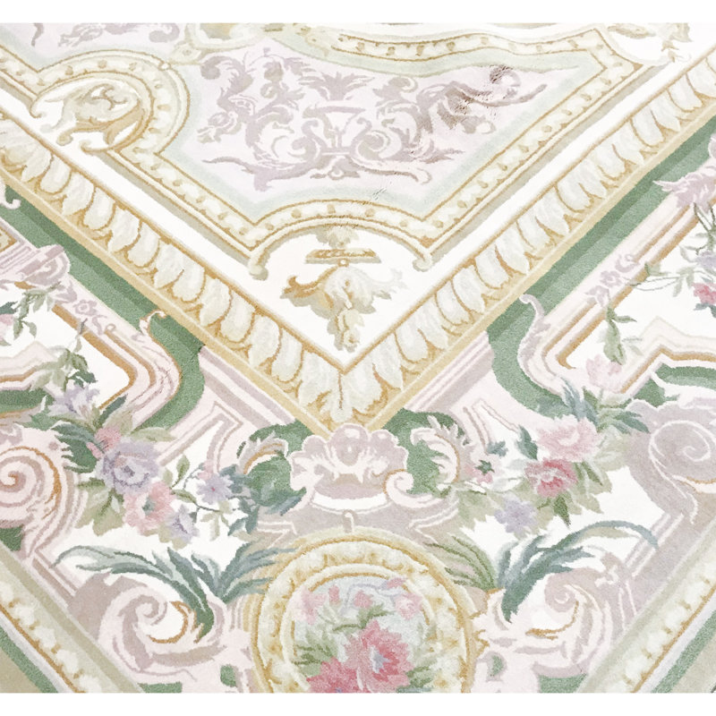 Hand-Knotted High-Quality Beige and Green Area Rug