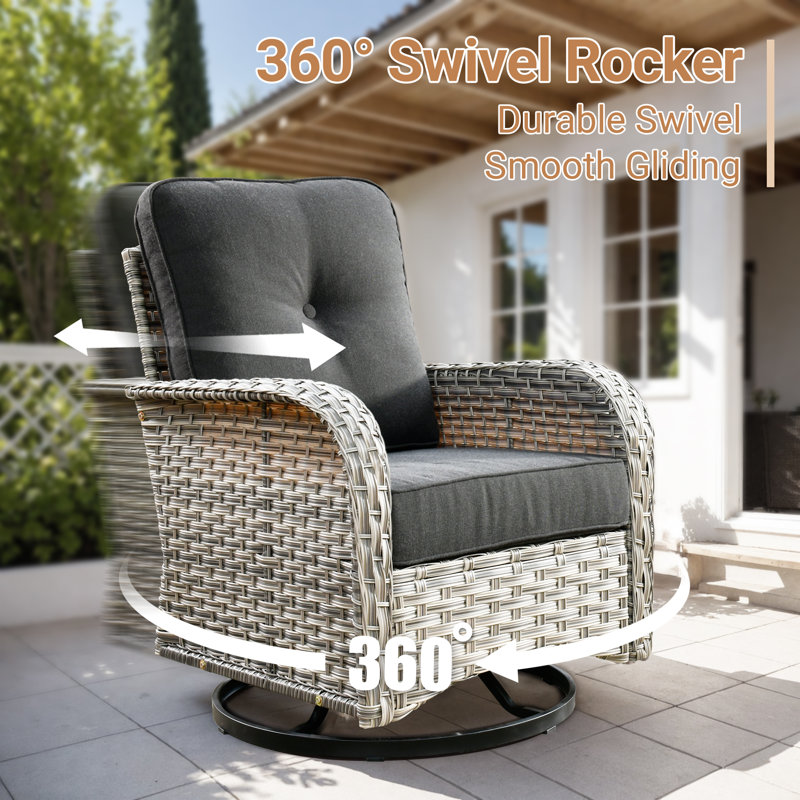 Carolle 9-Piece Outdoor Patio Furniture with fire pit,All-Weather 7-Person Pe Wicker Outdoor Conversation Set, Patio Couch Swivel Rocker Chairs With Solar Powered Coffee Tables For Backyard,Poolside,Deck