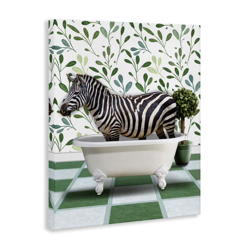 "Zebra in Green Bathroom", art mural par Marcus Prime, H 40 po x l 30 po