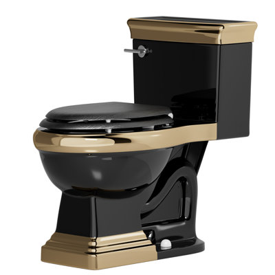 Black And Gold Toilet With Square Base, One-Piece Elongated Toilet, Luxury Toilet For Bathrooms, 12'' Rough-In, Single Flush 1.28 GPF