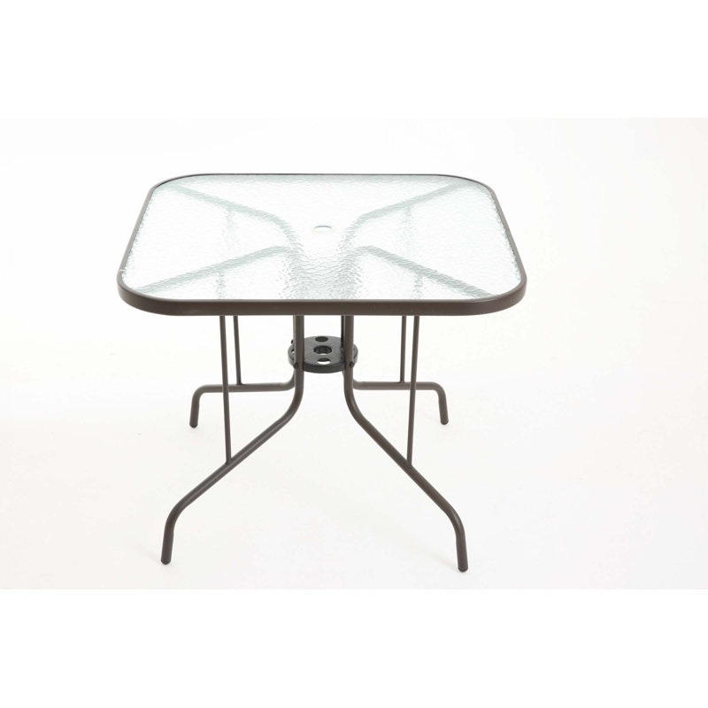 Table de salle à manger 35 "avec plateau en verre trempé et trou pour parasol 1,5"