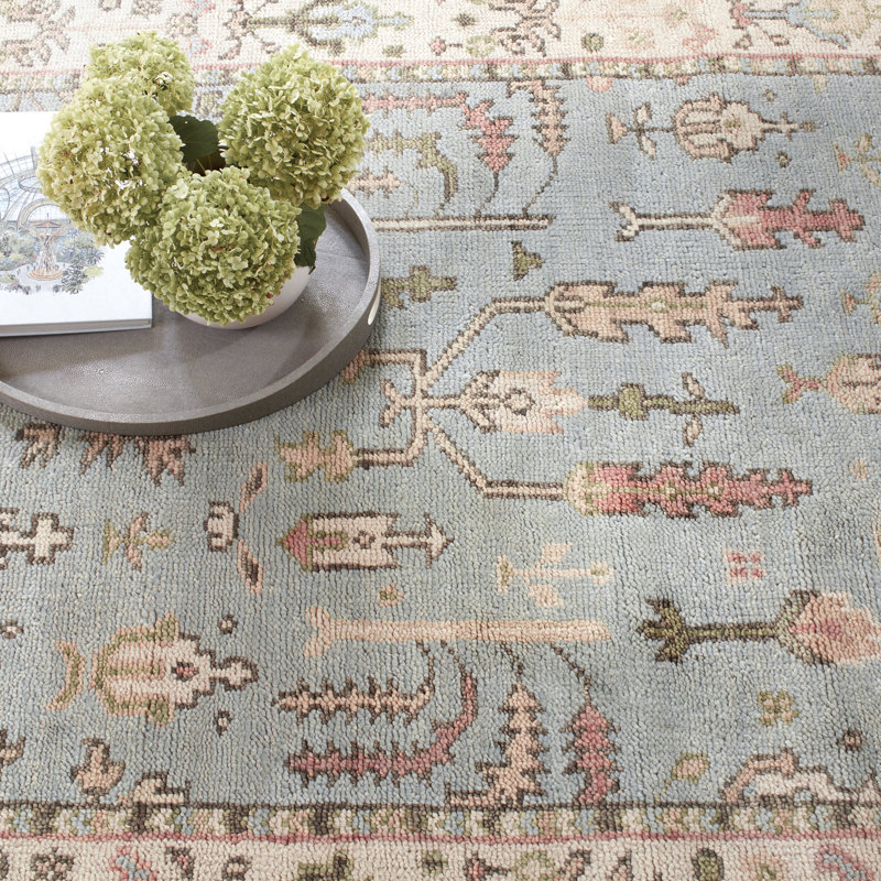 Athens Sky Blue Hand-Knotted Wool and Cotton 8' x 10' Rug