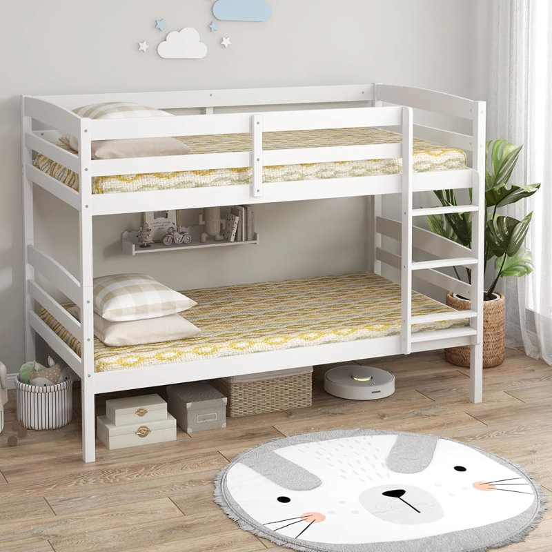 Lit superposé simple en pin blanc, détachable en deux lits, barrières de sécurité hautes, intégré, sans sommier, peu encombrant pour la chambre des adolescents, lit en bois massif sur convertible, finition, chambre d'amis pleine longueur