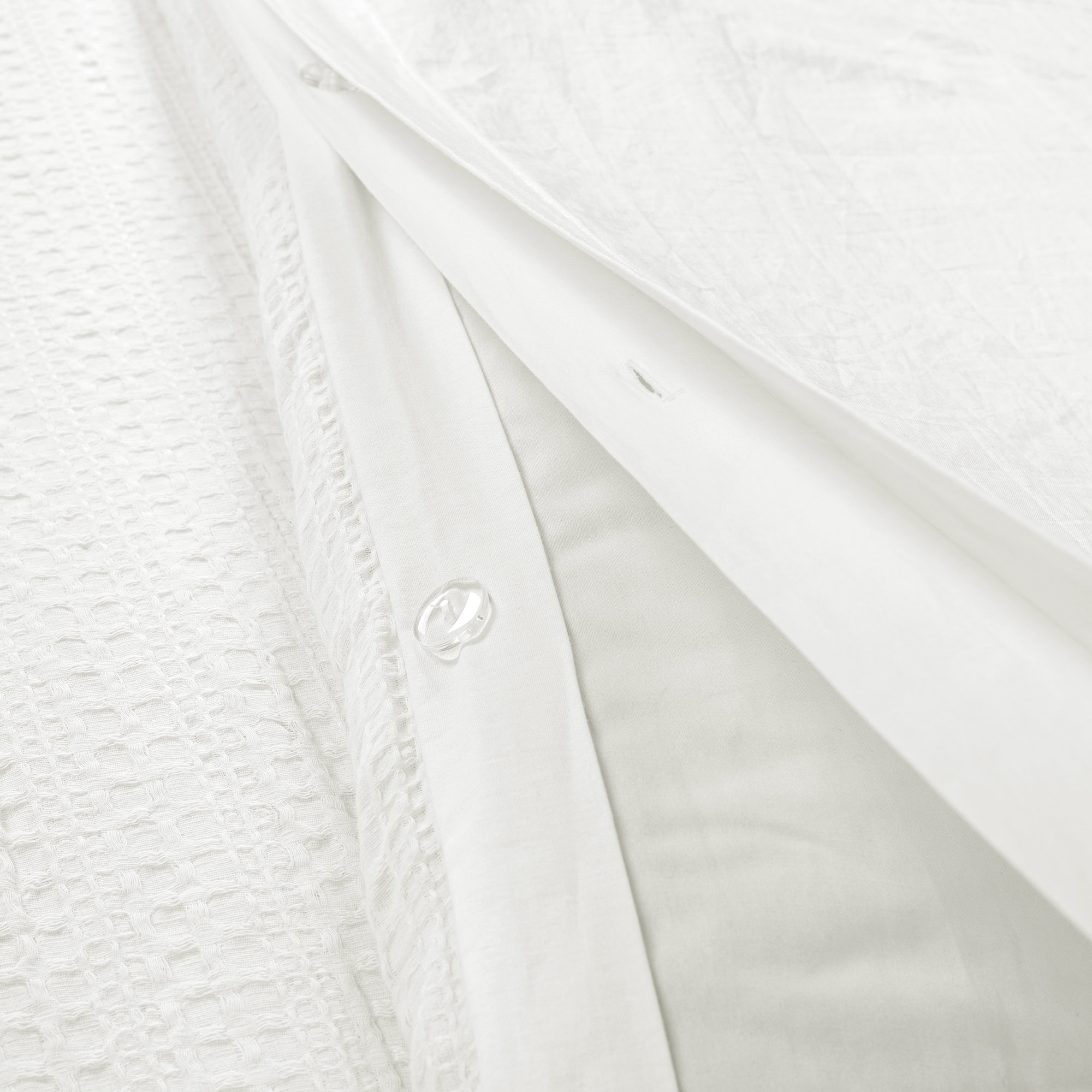 Haniya Solid Waffle Woven Cotton Textured Duvet Cover 3 Pieces Set, White, King Duvet Cover + 2 King Shams
