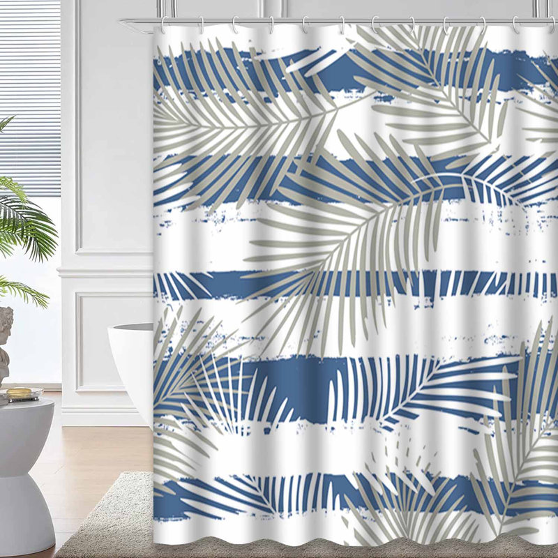 Rideau de douche à motif de feuilles de palmier bleu tropical tropical avec 12 crochets, L 72 po x l 72 po