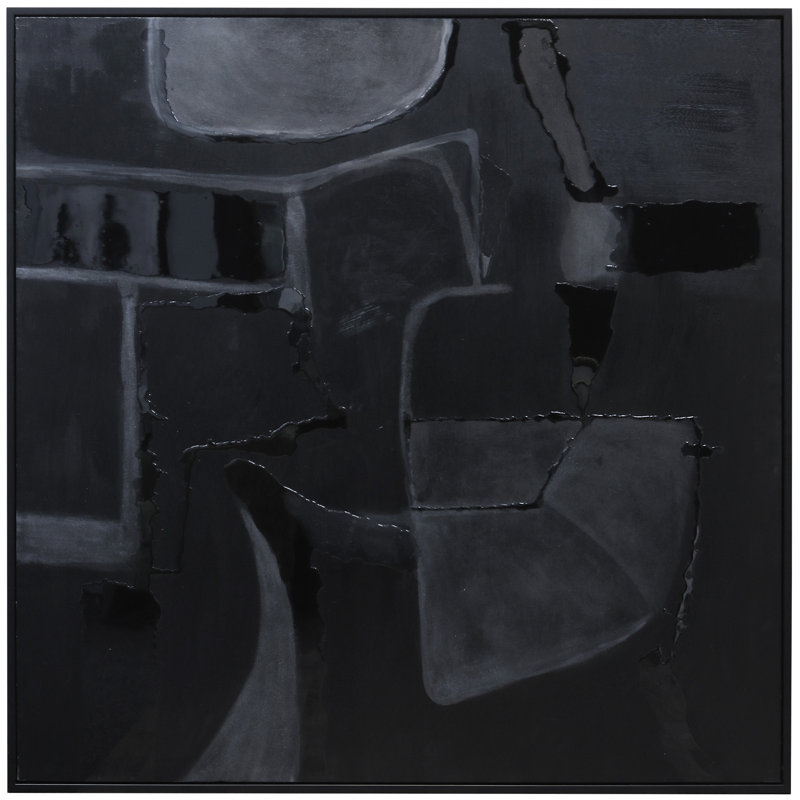 Art encadré obsidienne - abstrait peint à la main - cadre de 1,5 pouce