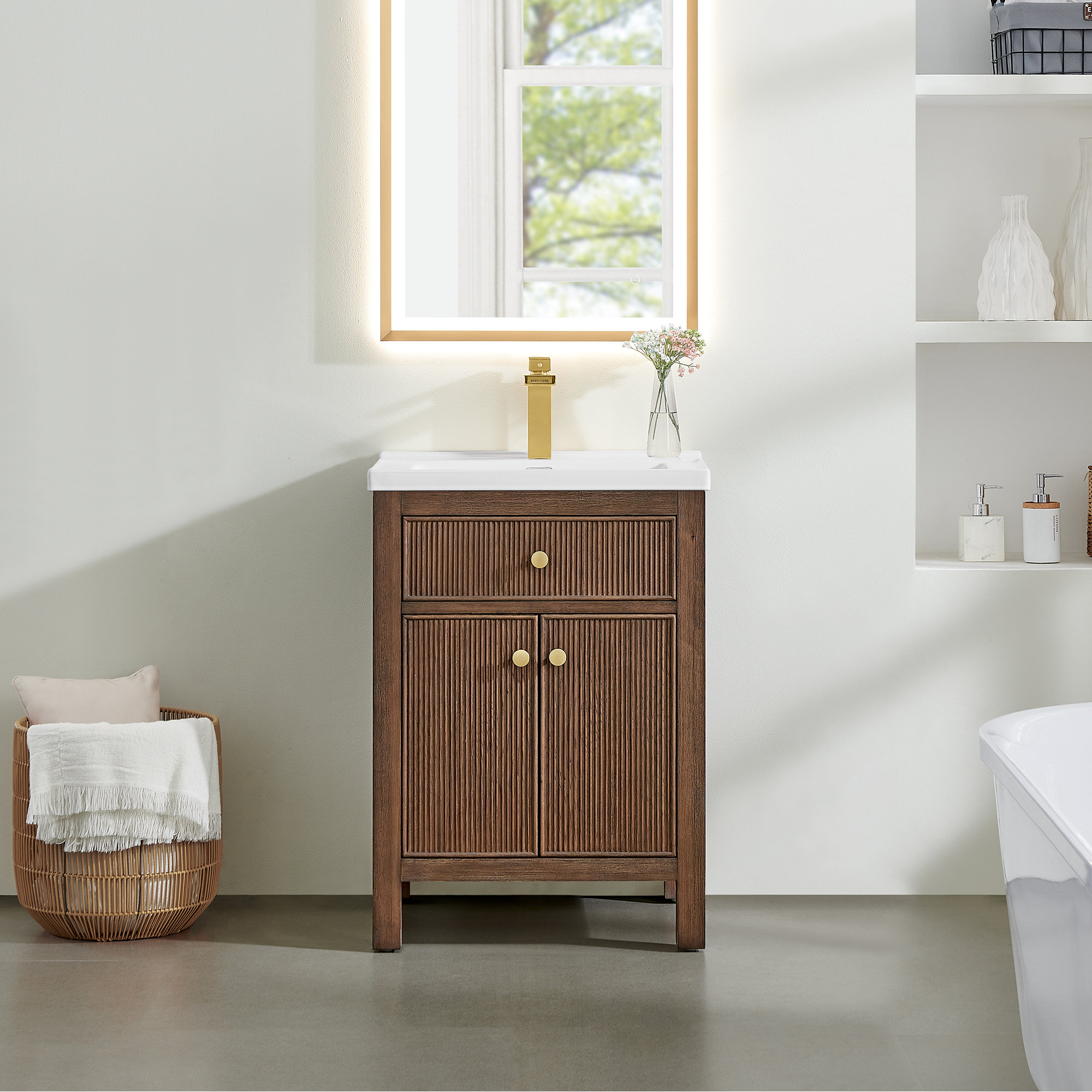 Birch Lane™ Lala 24" Single Bathroom Vanity with White Ceramic Integrated Sink without Mirror | Birch Lane