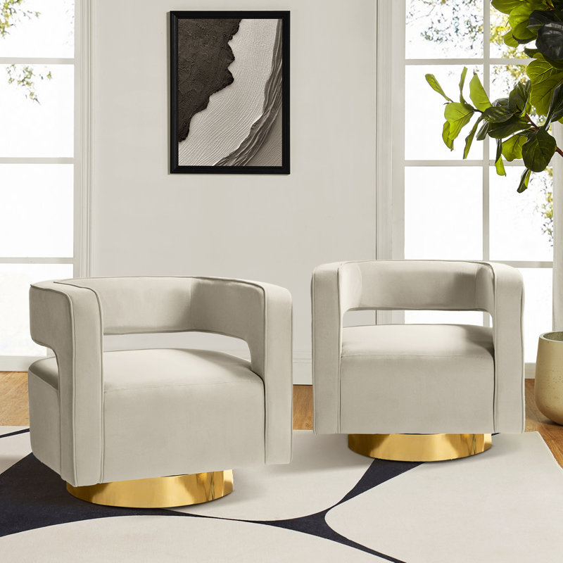 Blanca 75cm W Modern Velvet Swivel Barrel Chair with A Open-Back, Tan