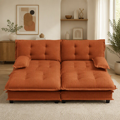 77" Modern Sofa Modular Sectional Cloud Couch with 2 Ottoman, 2-Seat Chenille Deep Seat Sofa with Comfy Lattice Decored Seat Cushion, Sleeper Sofa Be