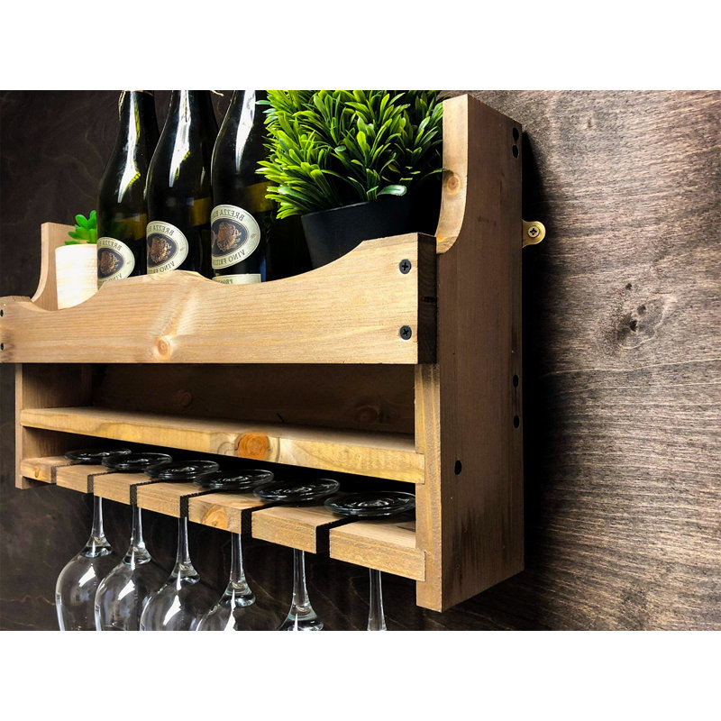 Leitersburg 6 Bottle Wall Mounted Wine Bottle & Glass Rack, Brown