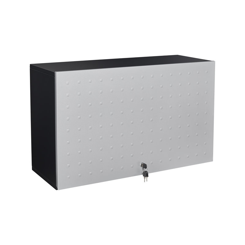  Metal Wall Cabinet, , Black Garage Cabinet Wall Mounted with Gas Spring & Lock, Wall Mount Tool Cabinet for Workshop, Warehouse, Enclosed Trailers Cabinet, 13"D x 32"W x 14"H