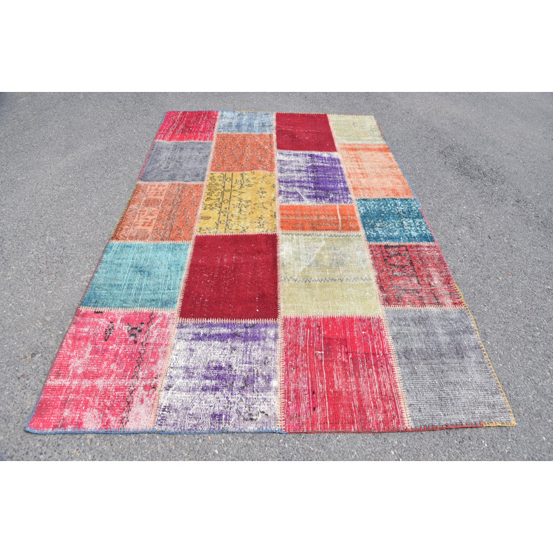 Tapis Oushak, tapis turcs, tapis de cuisine, tapis tissé à plat rouge, tapis rétro, grands tapis de 5,2 x 7,8 pi