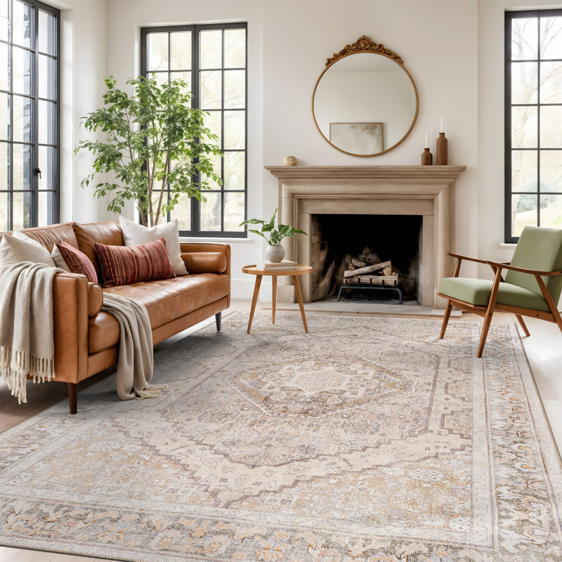 Tapis beige à motif antidérapant Valora, Rectangle 7 pi 6 po x 9 pi 6 po