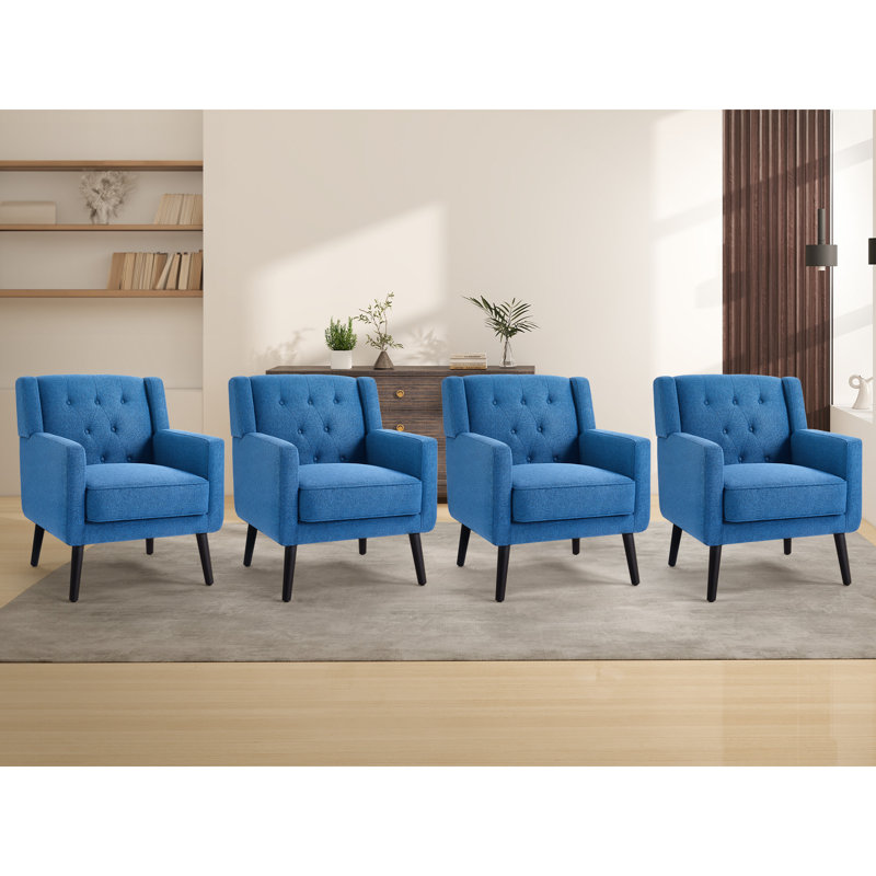 29" Wide Contemporary Soft Upholstered Tufted Armchair With Solid Wood Legs, Blue