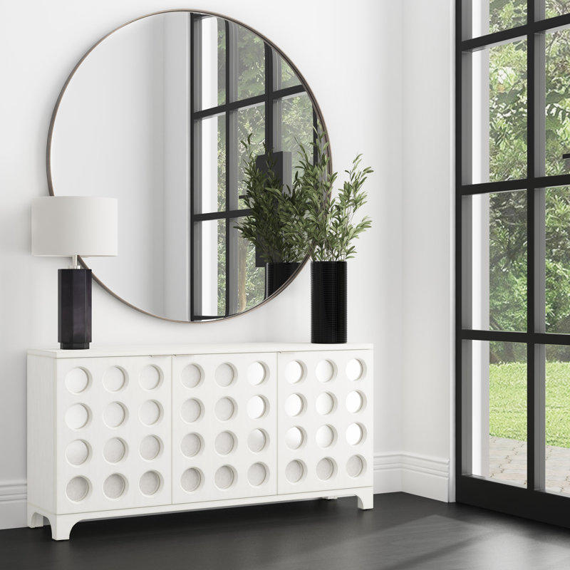 Nieves Metal Round Wall Mirror, Silver, 60" x 60"