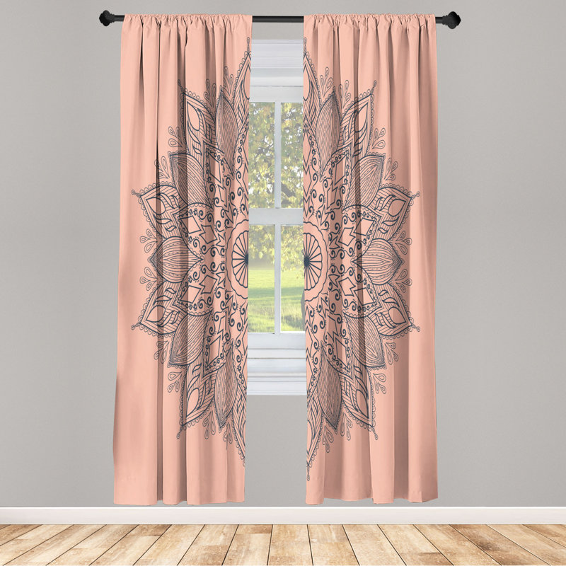 Microfiber Floral Semi-Sheer Rod Pocket Curtain Panels, 28" W x 63" L, Salmon