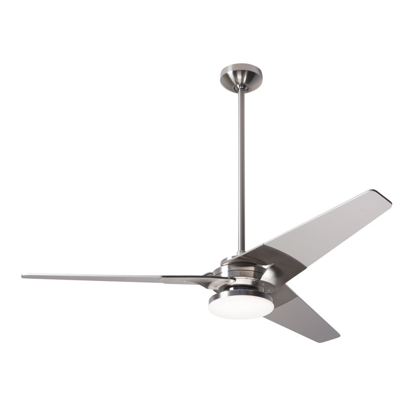 Torsion LED Downrod Ceiling Fan, Bright Nickel, Handheld Remote Control (2-wire), Nickel