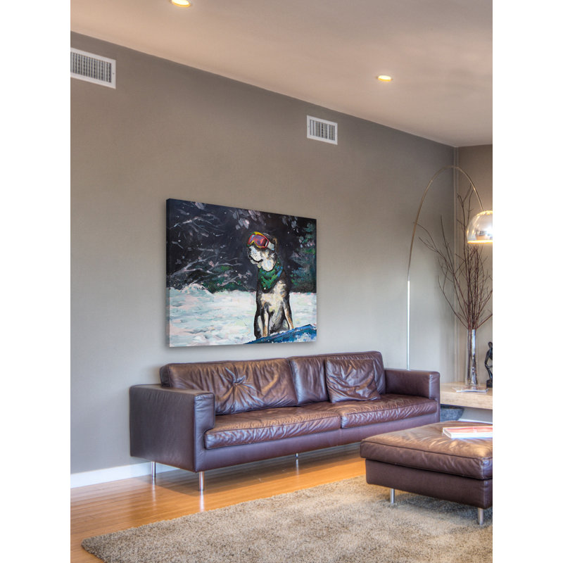 « snowboarding doggie », reproduction de peinture à l’huile sur toile tendue, H 40 po x l 52 po x P 1,5 po