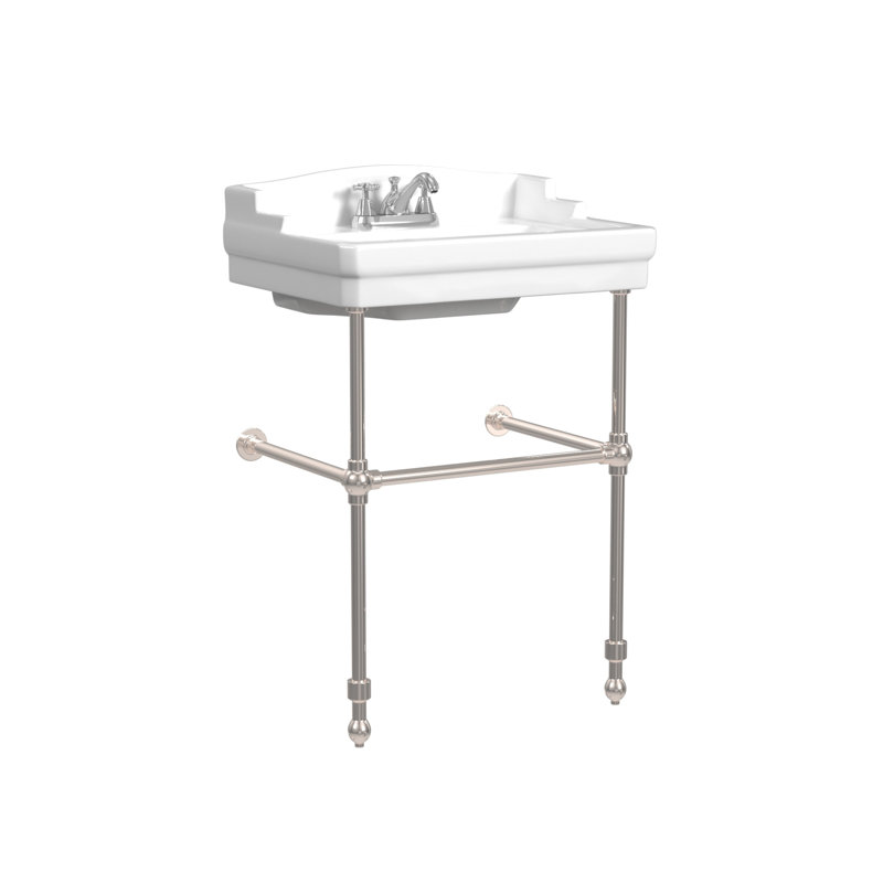 Cheviot Products Évier de salle de bain Essex 24 po avec débordement et base console en métal 31 po, Nickel poli
