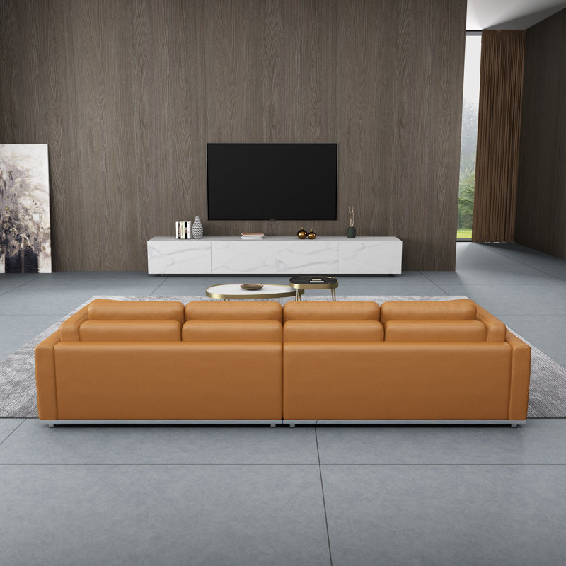Picasso Sofa, 32" H x 117" W x 39" D, Cognac Genuine Leather
