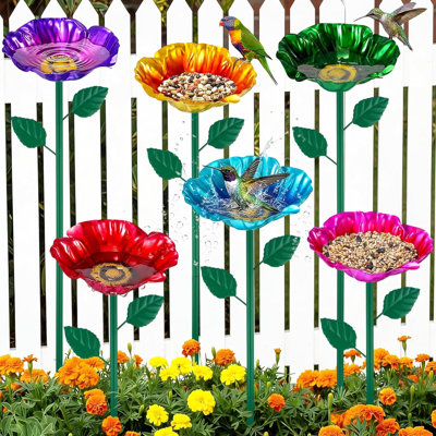 6 Pcs Metal Bird Baths for Outdoors Flower Pattern Bird Bath Feeders