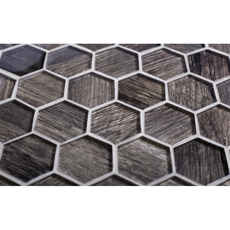 1.9" x 1.9" Glass Hexagon Mosaic Tile, Dark Brown