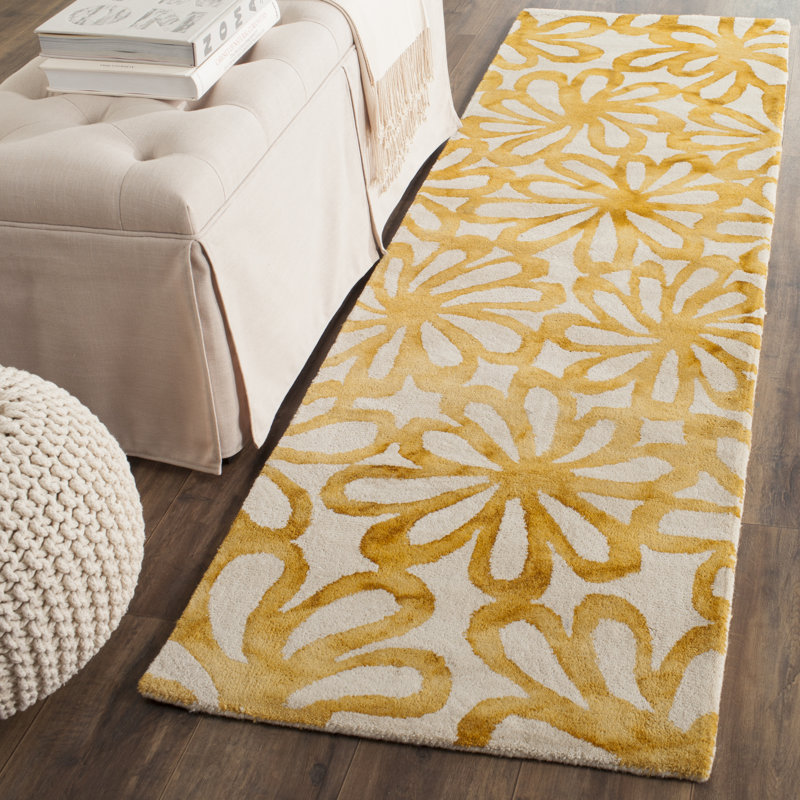 Tapis beige en laine / coton touffeté à la main Narmada, Tapis de couloir 2 pi 3 po x 10 pi