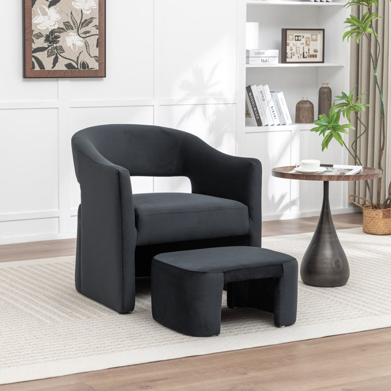 Fauteuil demi-tonneau avec repose-pieds Kyah, Noir