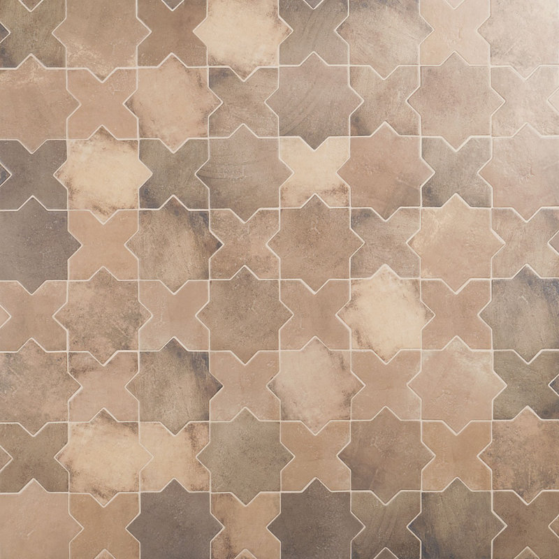 Parma Star and Cross 6" Terracotta Look Porcelain Floor and Wall Tile   , Taupe