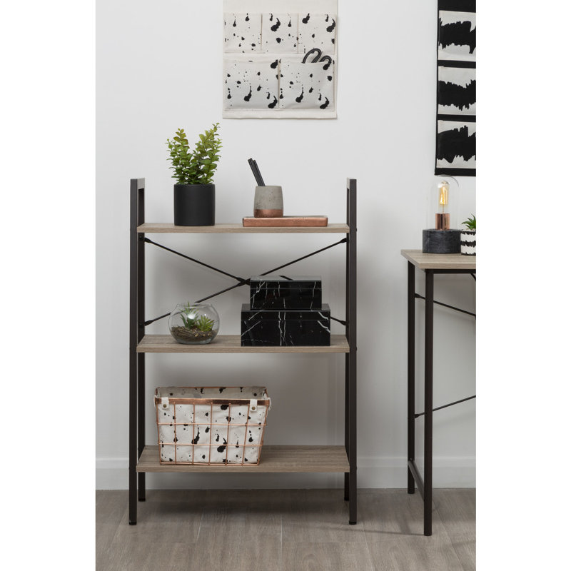 Octa 97cm H x 64cm W Solid Wood Etagere Bookcase, Grey, Black