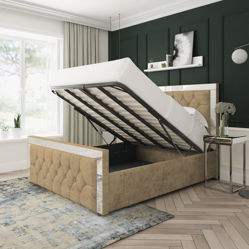 Sage Marble Upholstered Ottoman Bed Frame, Single (3'), Mink