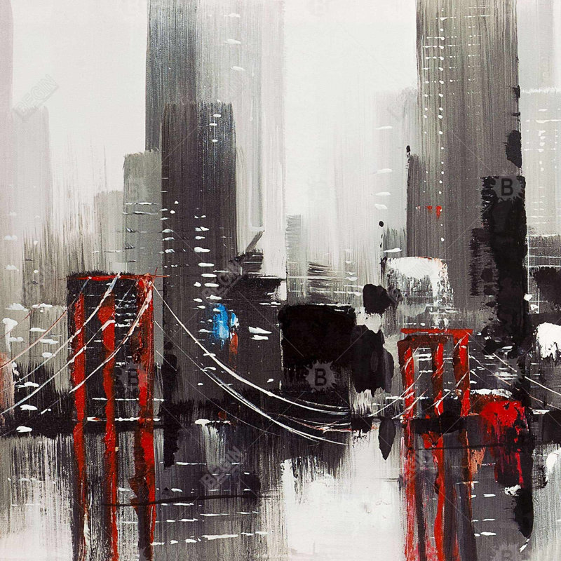 " Abstract City With A Bridge " Painting Print