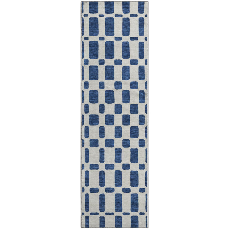 Premium Machine Washable Prisco Navy Rug, Runner 2'3" x 7'6"