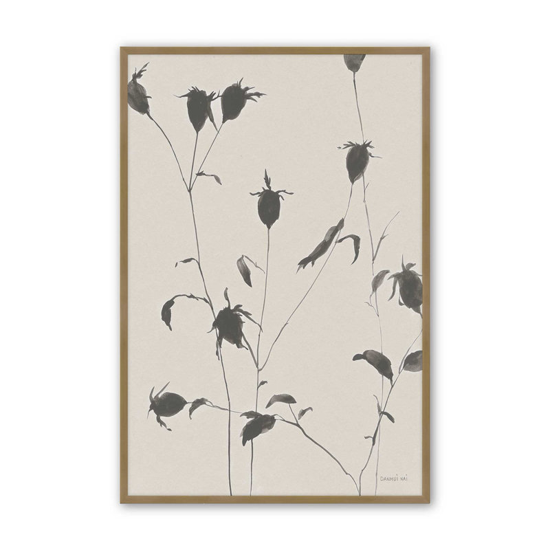 Encre botanique II, Cadre d'angle ouvert brossé doré, H 15,25 po x l 12,25 po