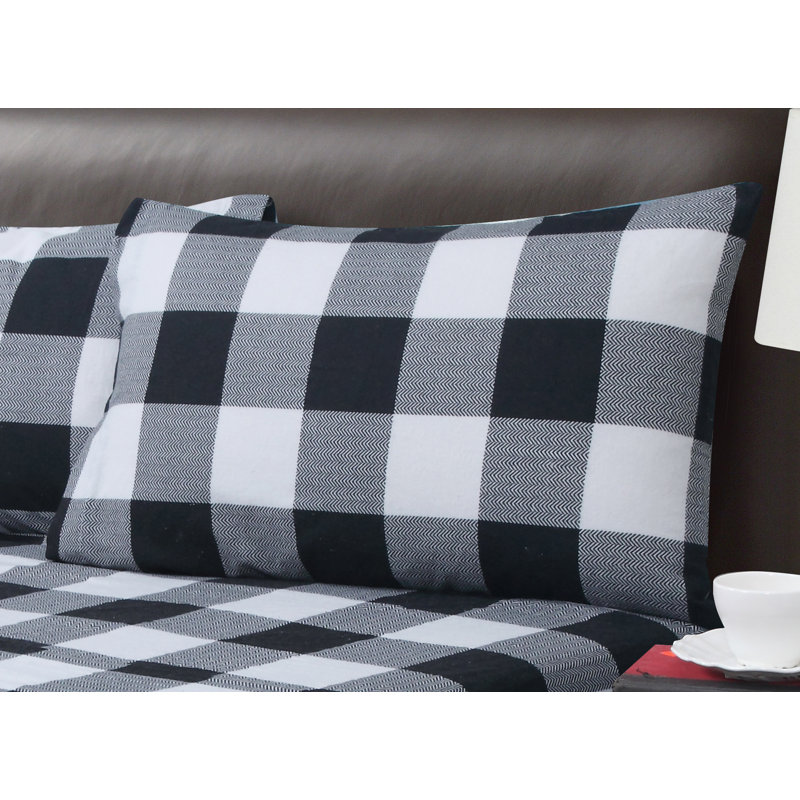 Lithium 100% Cotton Flannel Plaid Sheet Set, Full, Black/White 