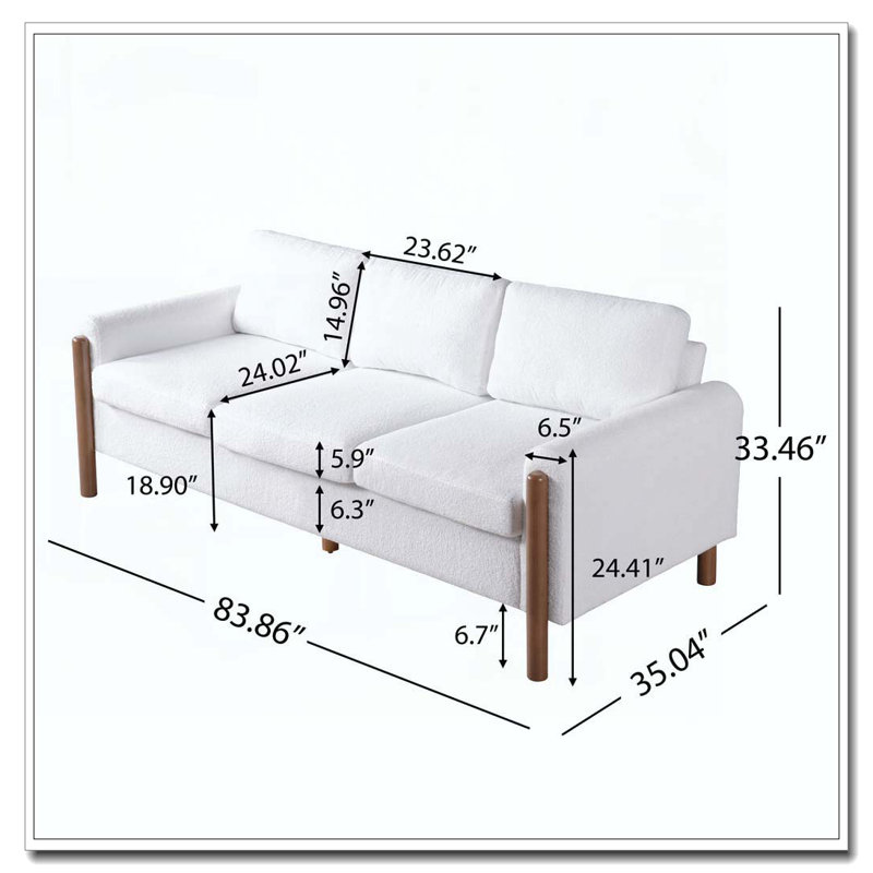 Teddy Velvet 83.86" 3-Seater Sofa, Cream White