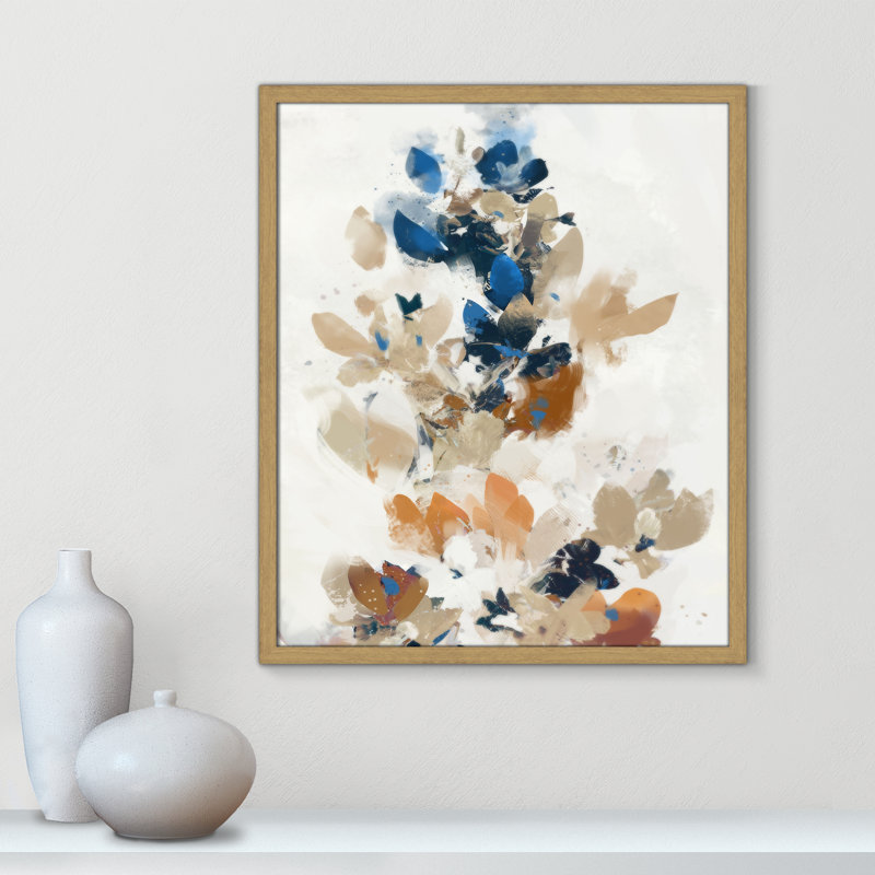 Vague de fleurs bleues II par Ken Roko, Grain de bois naturel, L 21,5 po x H 25,5 po, Framed Print